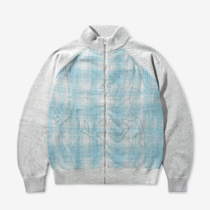 Mustang Zip-Thru Knit Sweater Grey Front