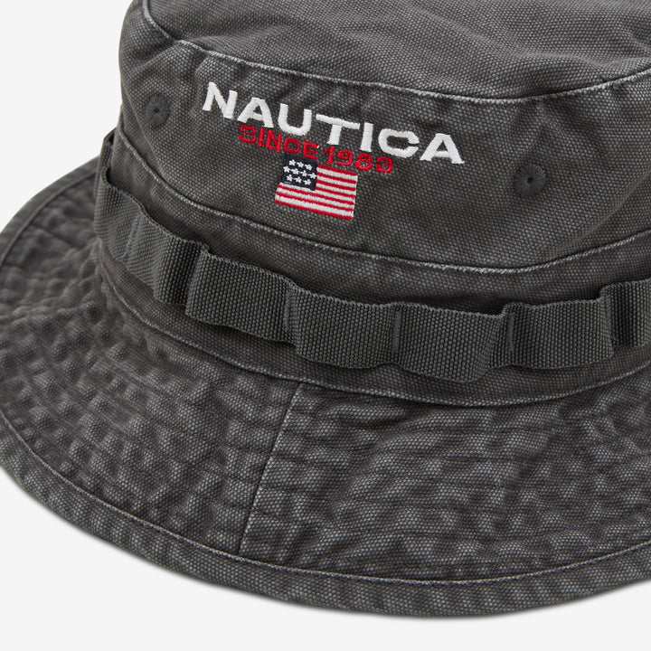 USA Flag Logo Light Weight Denim Canvas Boonie Hat Charcoal