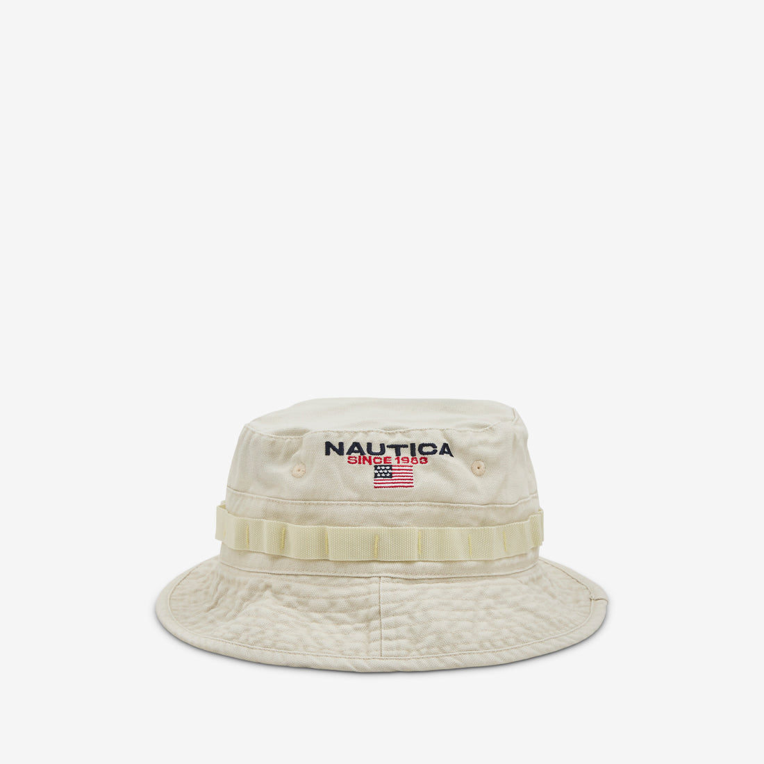USA Flag Logo Light Weight Denim Canvas Boonie Hat Off White Headwear