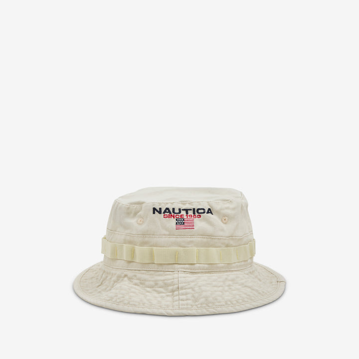 USA Flag Logo Light Weight Denim Canvas Boonie Hat Off White Front
