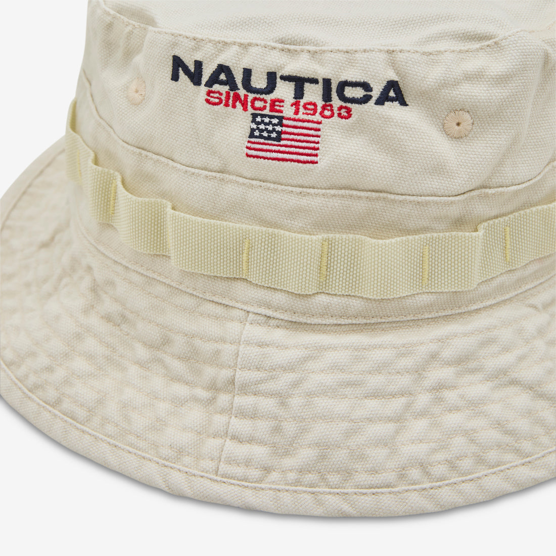 USA Flag Logo Light Weight Denim Canvas Boonie Hat Off White Headwear