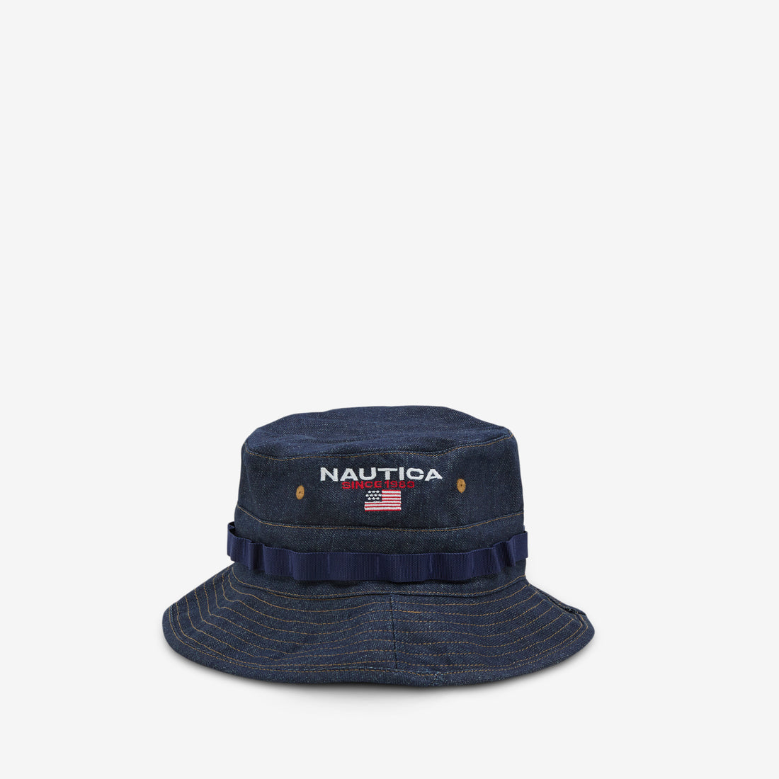 USA Flag Logo Light Weight Denim Canvas Boonie Hat Washed Indigo Headwear
