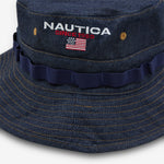 USA Flag Logo Light Weight Denim Canvas Boonie Hat Washed Indigo