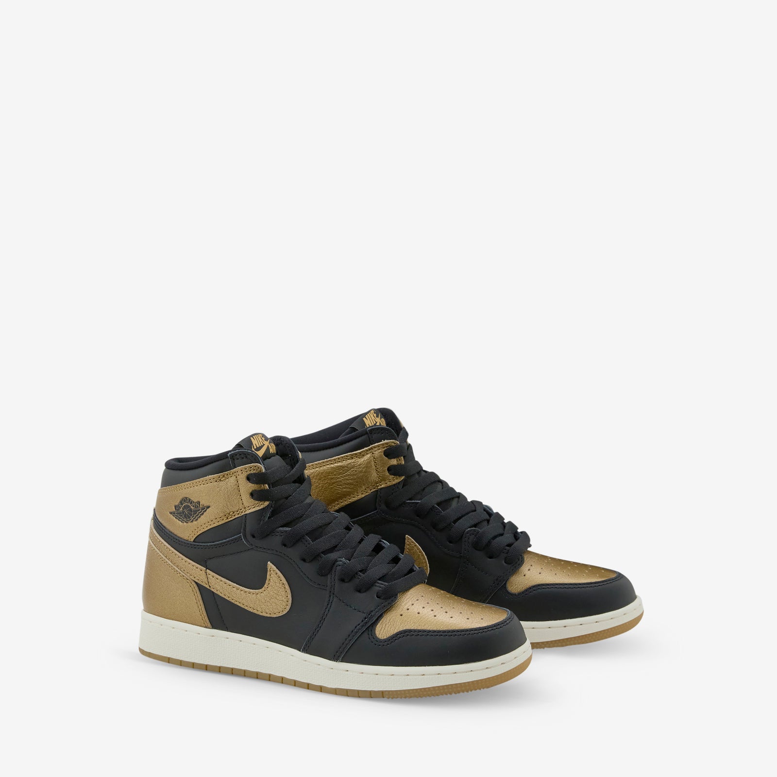 Grade School Air Jordan 1 High OG Black Metallic Gold Sail Above The Clouds