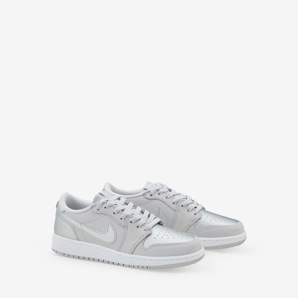 Grade School Air Jordan 1 Low OG Neutral Grey | Metallic Silver | White Footwear