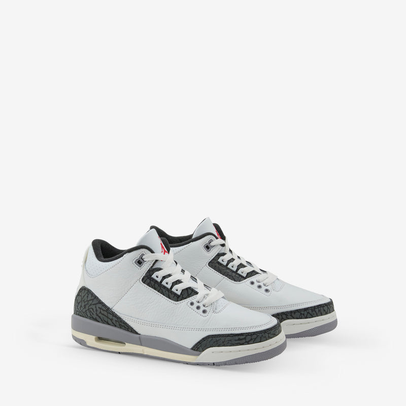 Grade School Air Jordan 3 Retro Summit White | Fire Red | Cement Grey | Black Footwear