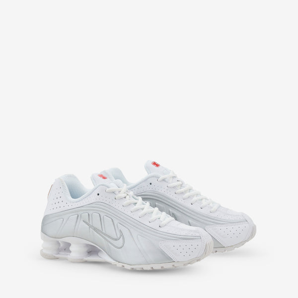 Women's Shox R4 White | White | Metallic Silver | Max Orange Footwear