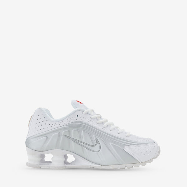 Women's Shox R4 White | White | Metallic Silver | Max Orange Footwear