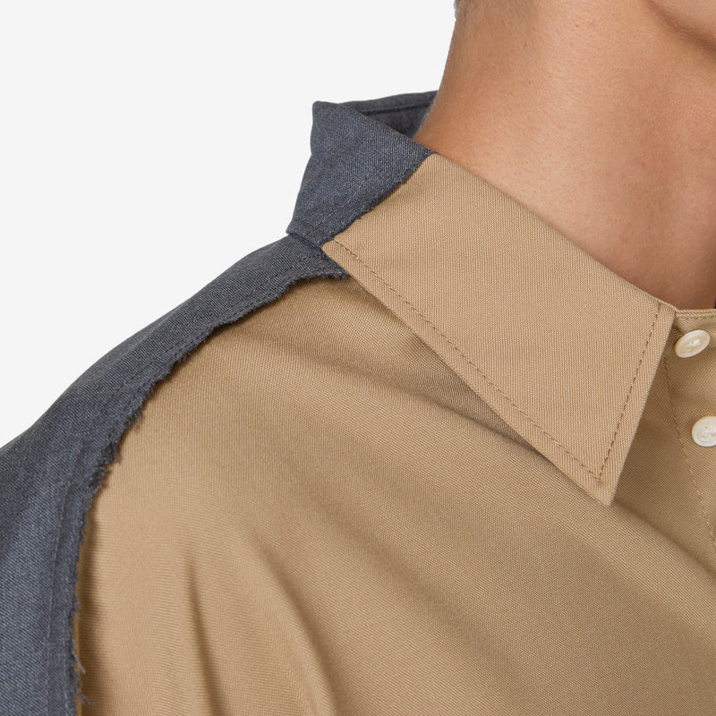 Contrast Panel Tropical Wool Shirt Dijon Shirts