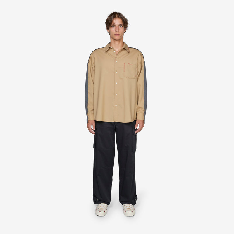 Contrast Panel Tropical Wool Shirt Dijon Shirts