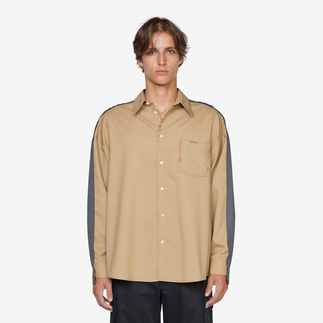 Contrast Panel Tropical Wool Shirt Dijon Shirts