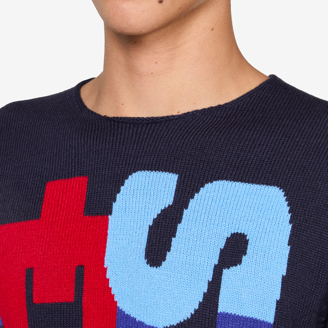 Intarsia Knit Sweater Navy Jumpers