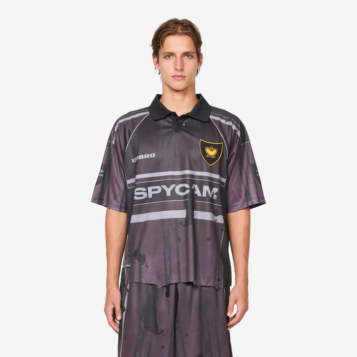 Distressed Spycam Polo Purple Black Front