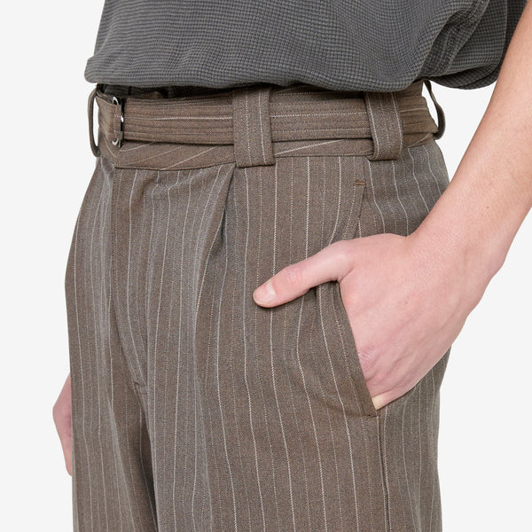 Cut Short Brown Pinstripe Shorts