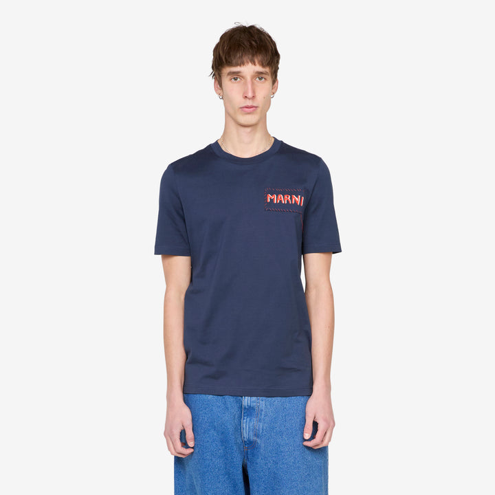 Marni Label T-Shirt Blue Black Front