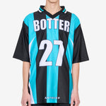 BOTTER x Reverse Soccer T-Shirt Striped Navy | Aqua Blue