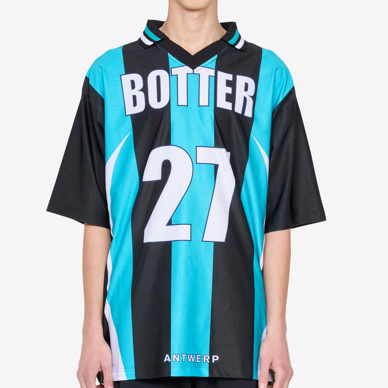 BOTTER x Reverse Soccer T-Shirt Striped Navy | Aqua Blue Tees