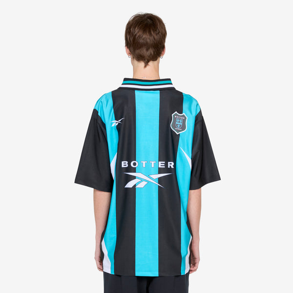 BOTTER x Reverse Soccer T-Shirt Striped Navy | Aqua Blue Tees
