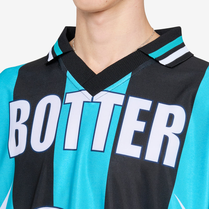 BOTTER x Reverse Soccer T-Shirt Striped Navy | Aqua Blue Tees