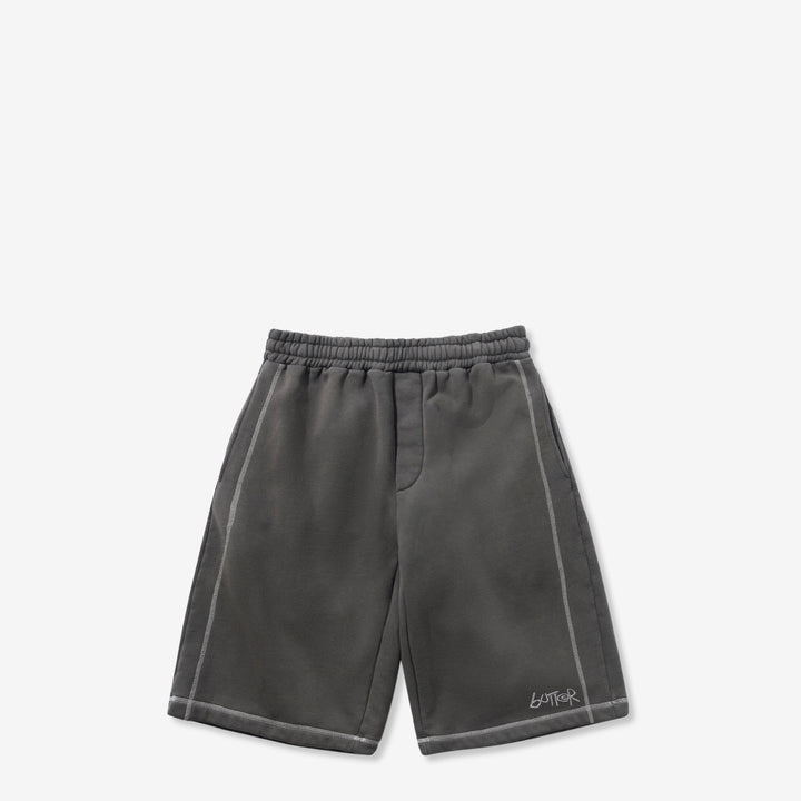 Overlock Stitch Fleece Shorts Washed Black Front