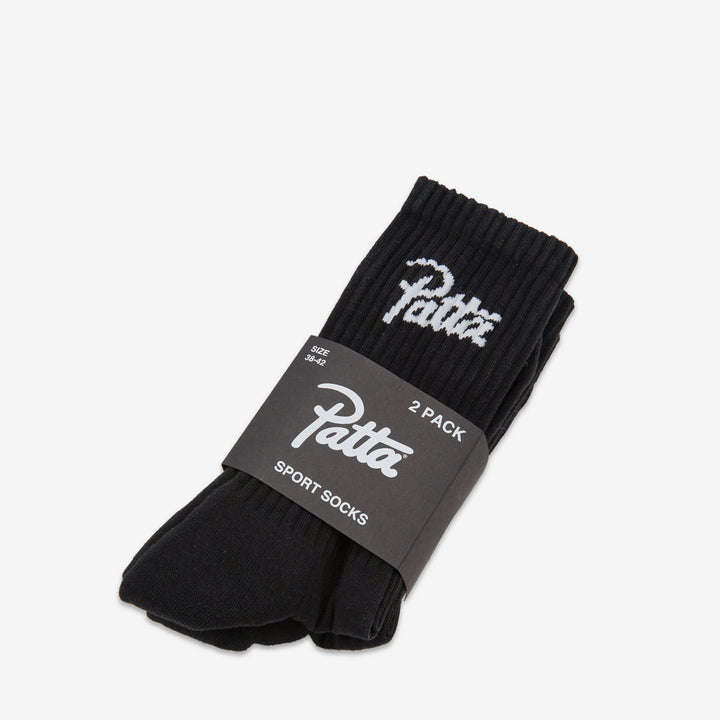 Script Logo Sport Socks Black Front
