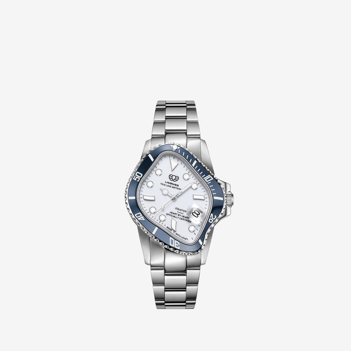 PEA001 Silver Precision Steel | Navy Blue Bezel | White Dial 40mm Front