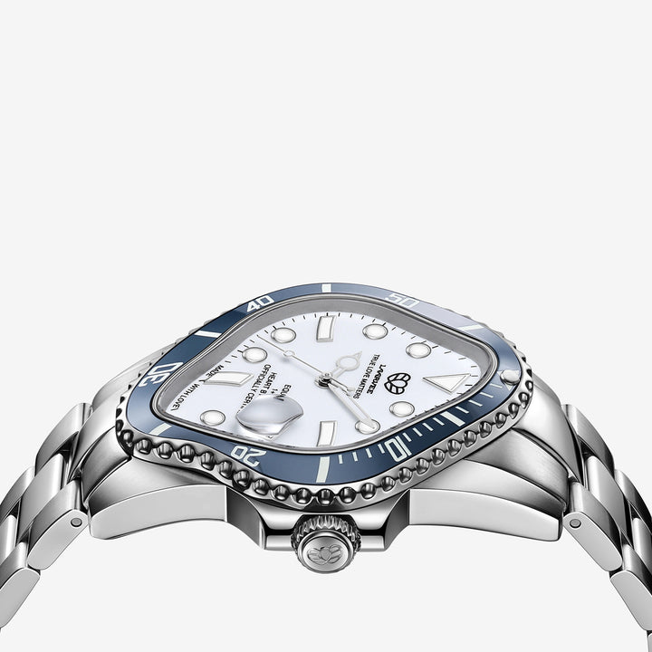 PEA001 Silver Precision Steel | Navy Blue Bezel | White Dial 40mm