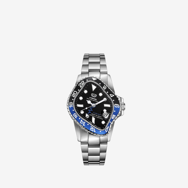 PEA001GMT Silver Precision Steel | Black Blue Bezel | Black Dial 40mm Jewellery