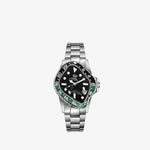 PEA001GMT Silver Precision Steel | Black Green Bezel | Black Dial 40mm