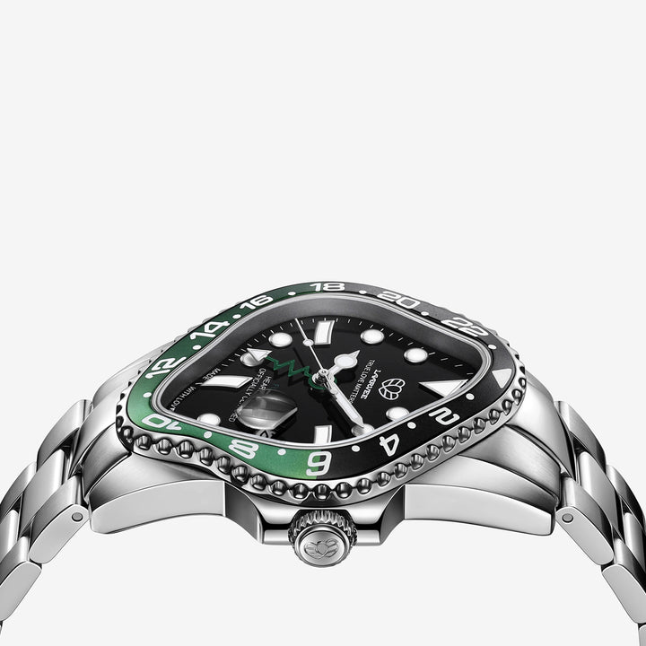 PEA001GMT Silver Precision Steel | Black Green Bezel | Black Dial 40mm