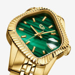 PEA003 Golden Precision Steel | Fluted Bezel | Malachite Dial 38mm