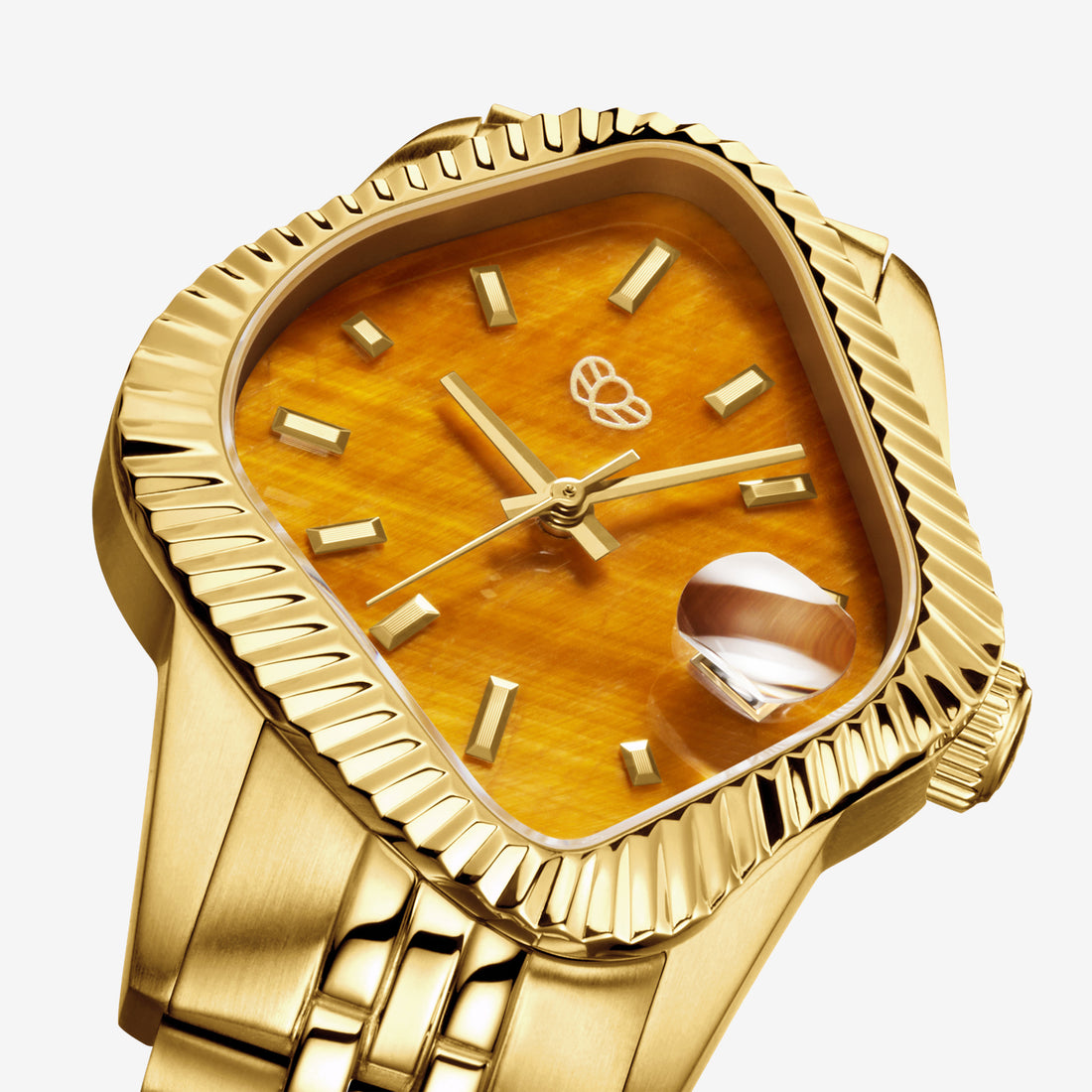 PEA003 Golden Precision Steel | Fluted Bezel | Tiger's Eye Dial 38mm Jewellery