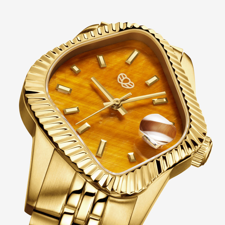 PEA003 Golden Precision Steel | Fluted Bezel | Tiger's Eye Dial 38mm