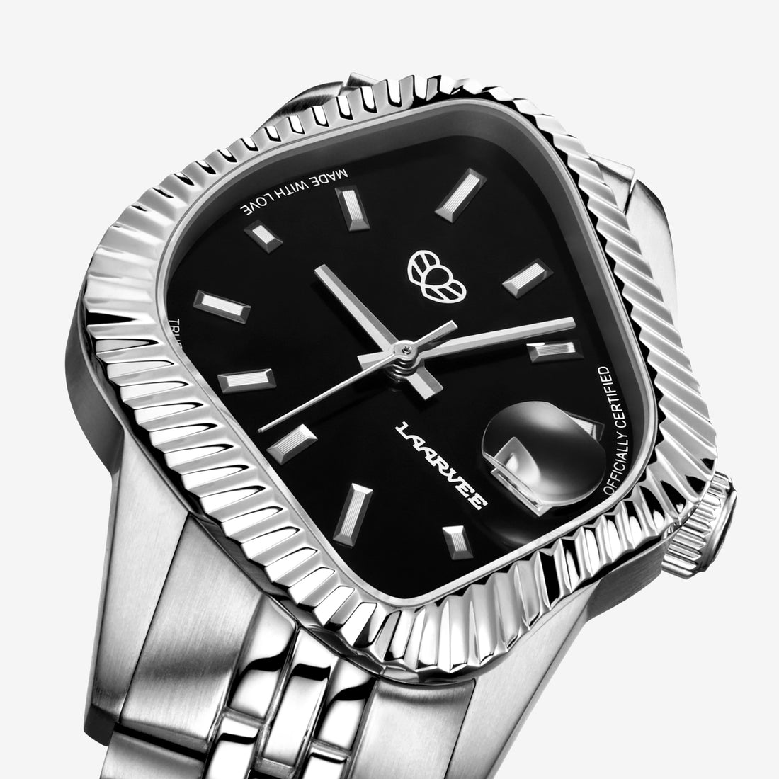 PEA003 Silver Precision Steel | Fluted Bezel | Black Dial 38mm Jewellery