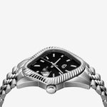 PEA003 Silver Precision Steel | Fluted Bezel | Black Dial 38mm