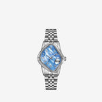 PEA003 Silver Precision Steel | Fluted Bezel | Blue Mother-Of-Pearl Dial 38mm