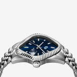 PEA003 Silver Precision Steel | Fluted Bezel | Dark Blue Dial 38mm