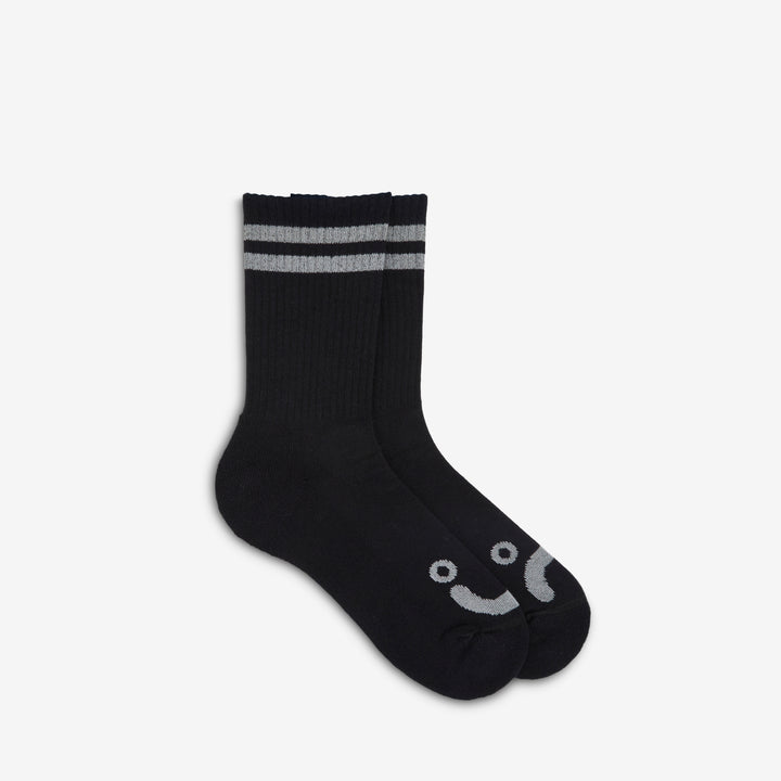 Happy Sad Rib Socks Black | Heather Grey Front