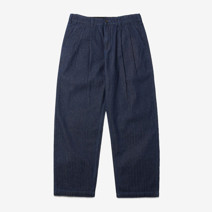 Pleated Trousers Herringbone Denim Front