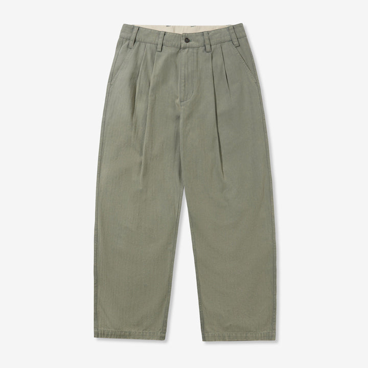 Pleated Trousers Washed Fatigue Front
