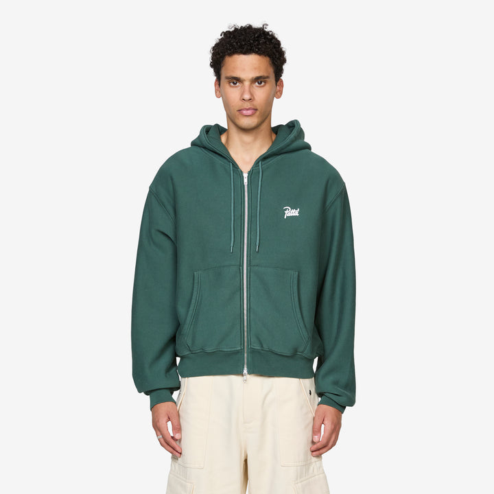 Classic Zip Up Hooded Sweater Bistro Green Front