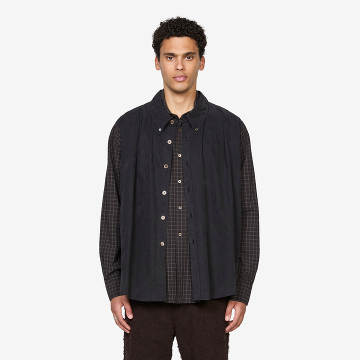 Double Borrowed Shirt Black Faux Lumberjack Check Front