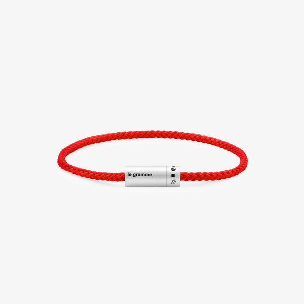 7g Brushed Sterling Silver & Red Polyester Nato Cable Bracelet