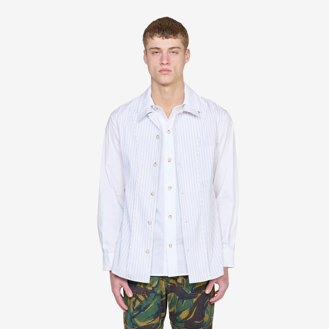 Open Collar Layered Shirt White Shirts