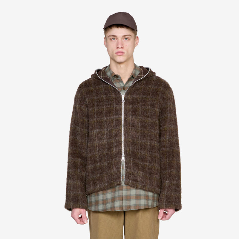 Full Zip Hood Dorf Check Hairy Wool Jackets