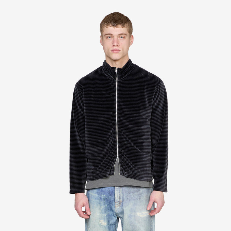 unfil　tie-dyed velour zip polo Shrunken Full Zip Polo Phantom Stripe Velour – Above The Clouds