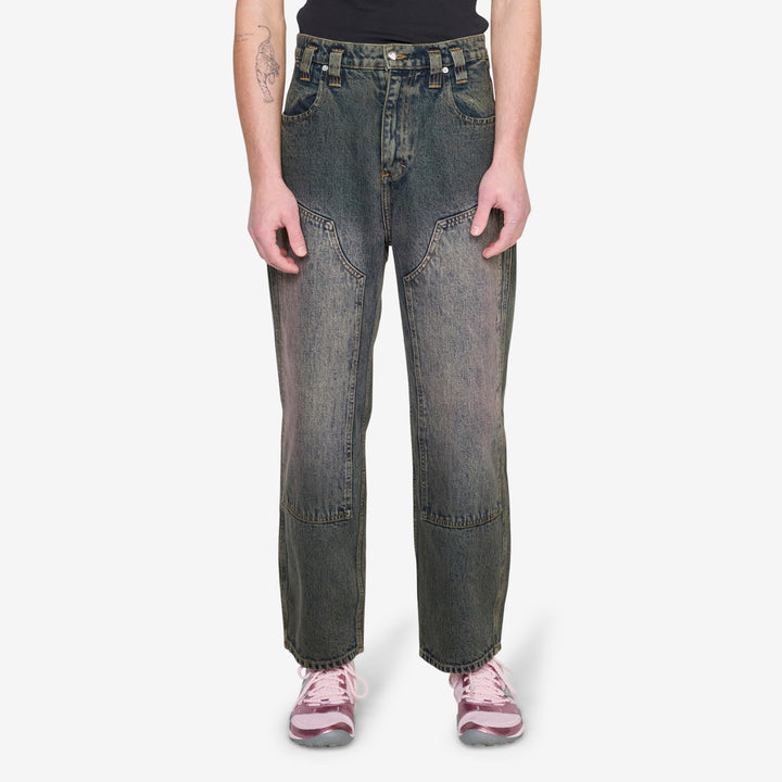 Double Knee Baggy Jean Moon Rock Front