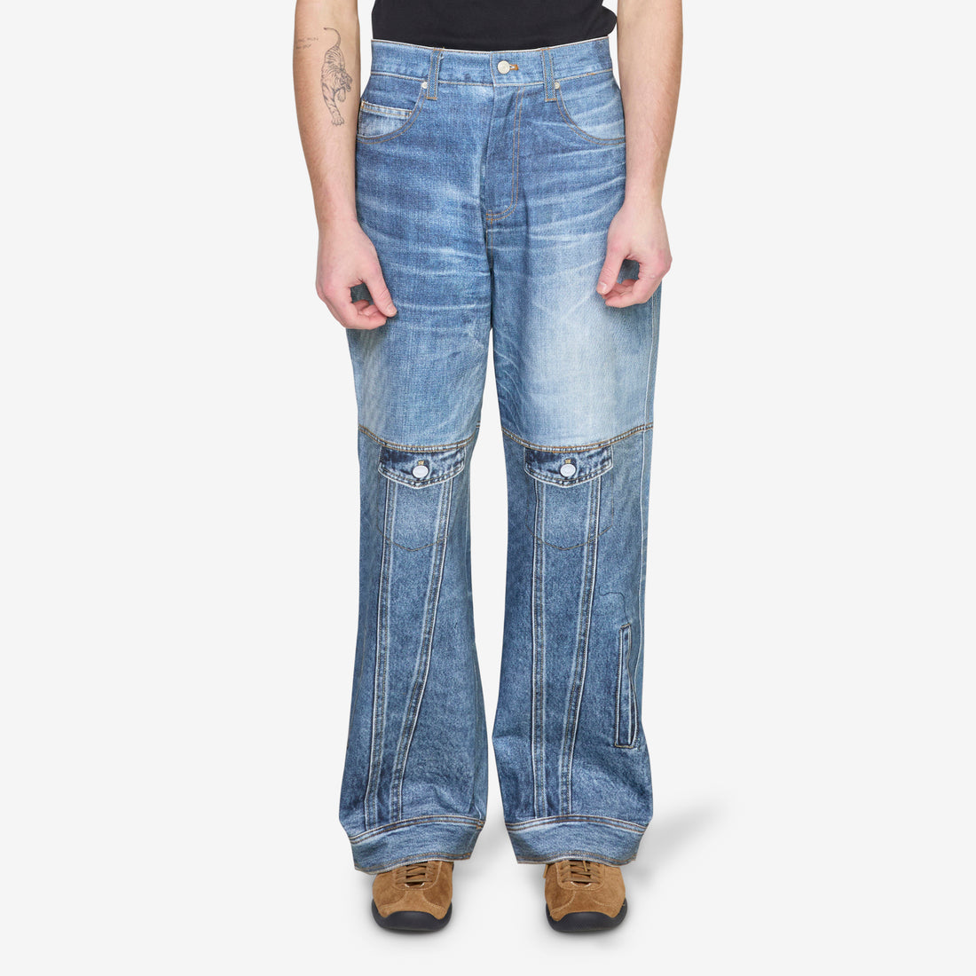 Custom-Like Printed Denim Pants Blue Pants