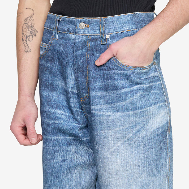 Custom-Like Printed Denim Pants Blue Pants