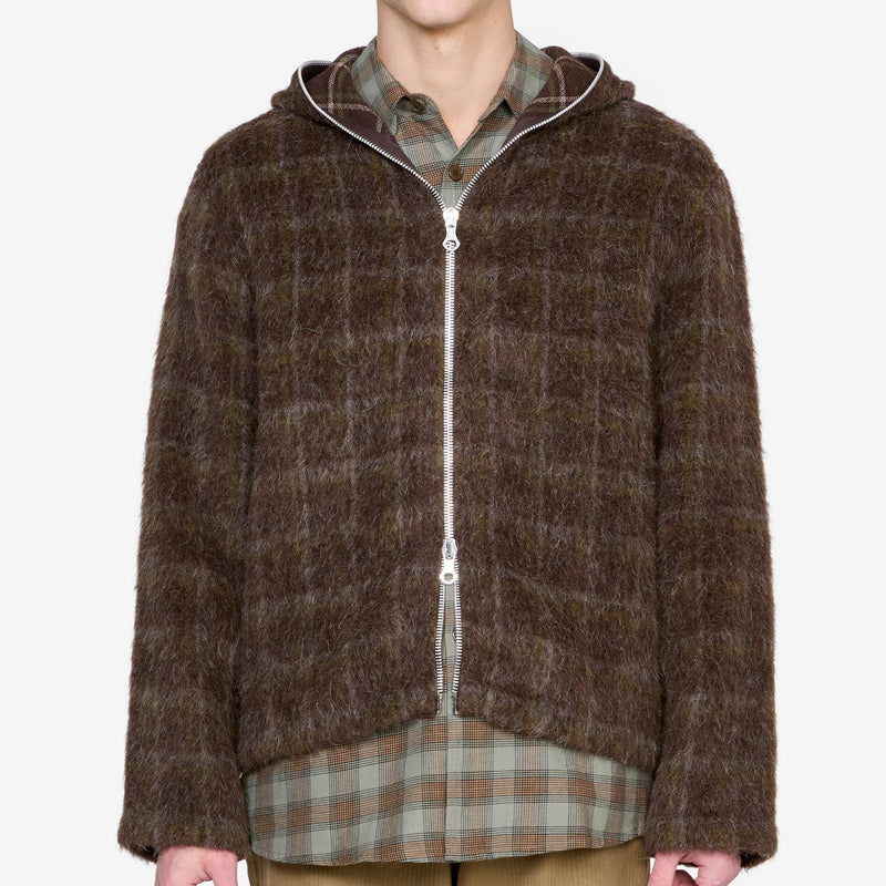 Full Zip Hood Dorf Check Hairy Wool Jackets